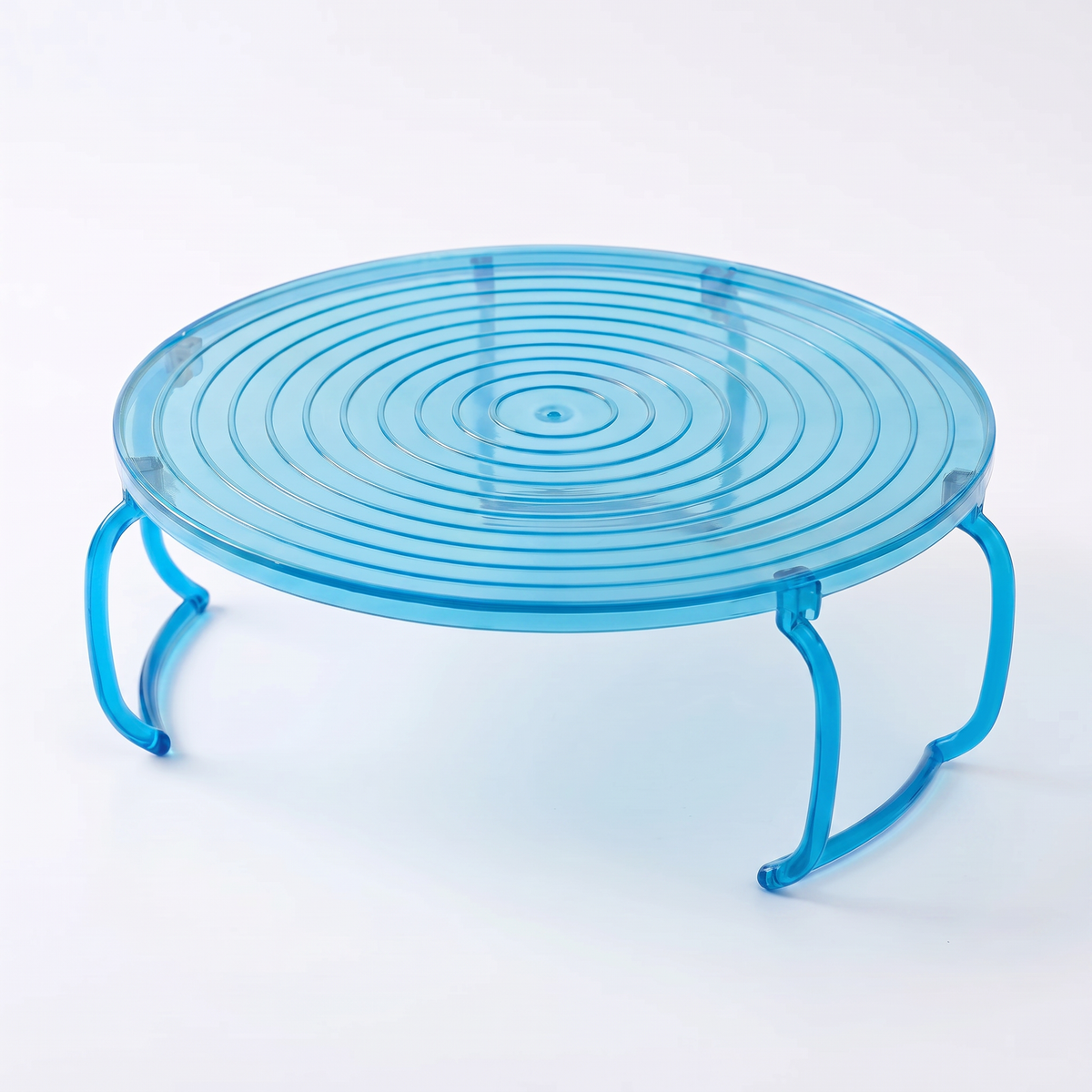 Support pliable 2 étages pour micro-ondes bleu translucide, pieds dépliés